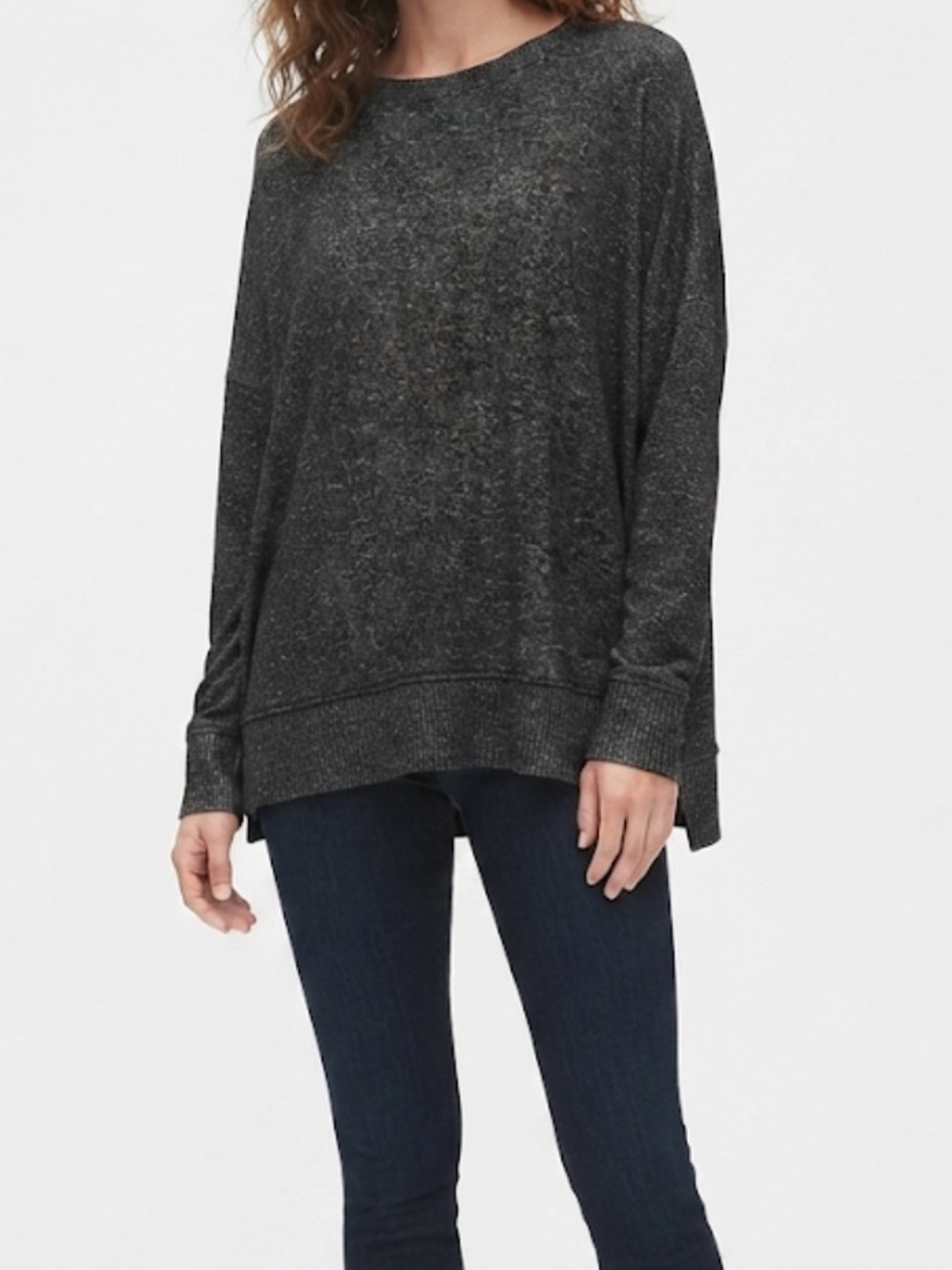 Women’s Time and Tru Charcoal Marled Oversized Knit Pullover Size XL